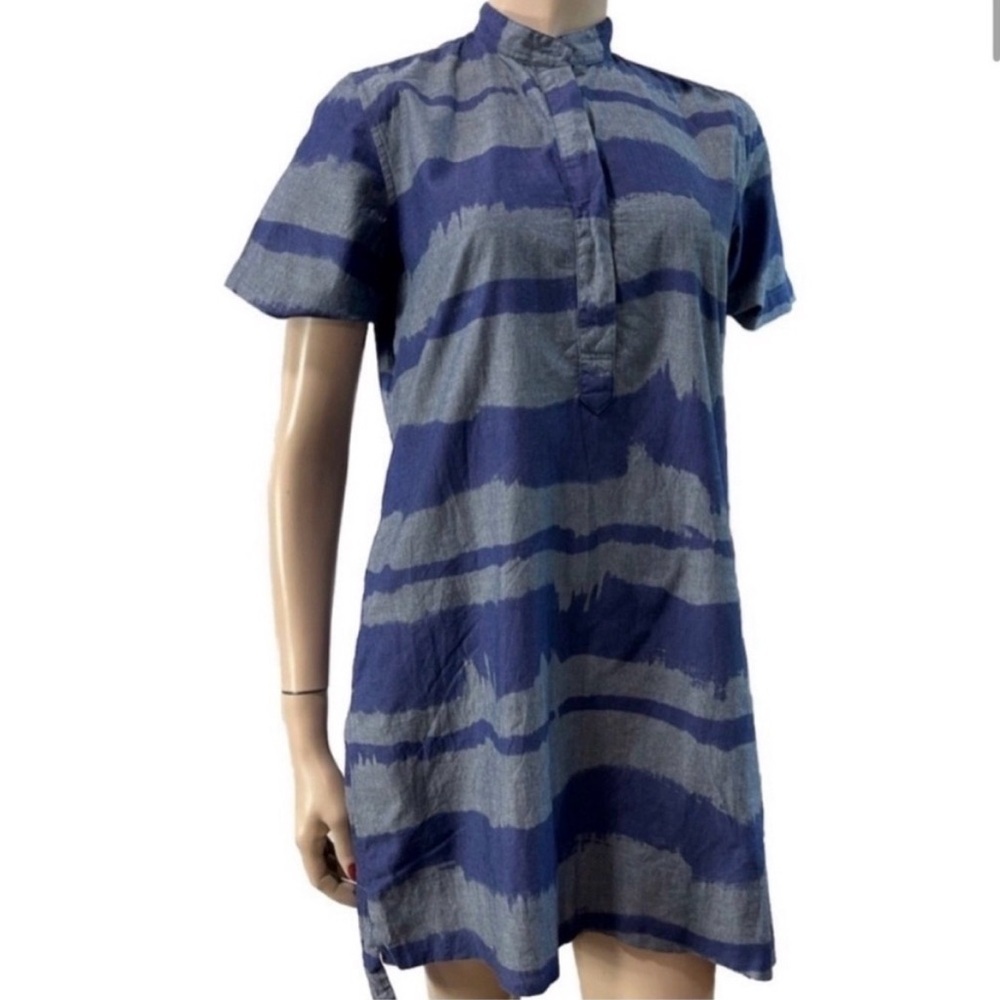 ANN MASHBURN Blue and Gray Striped Short Sleeve Mini Dress